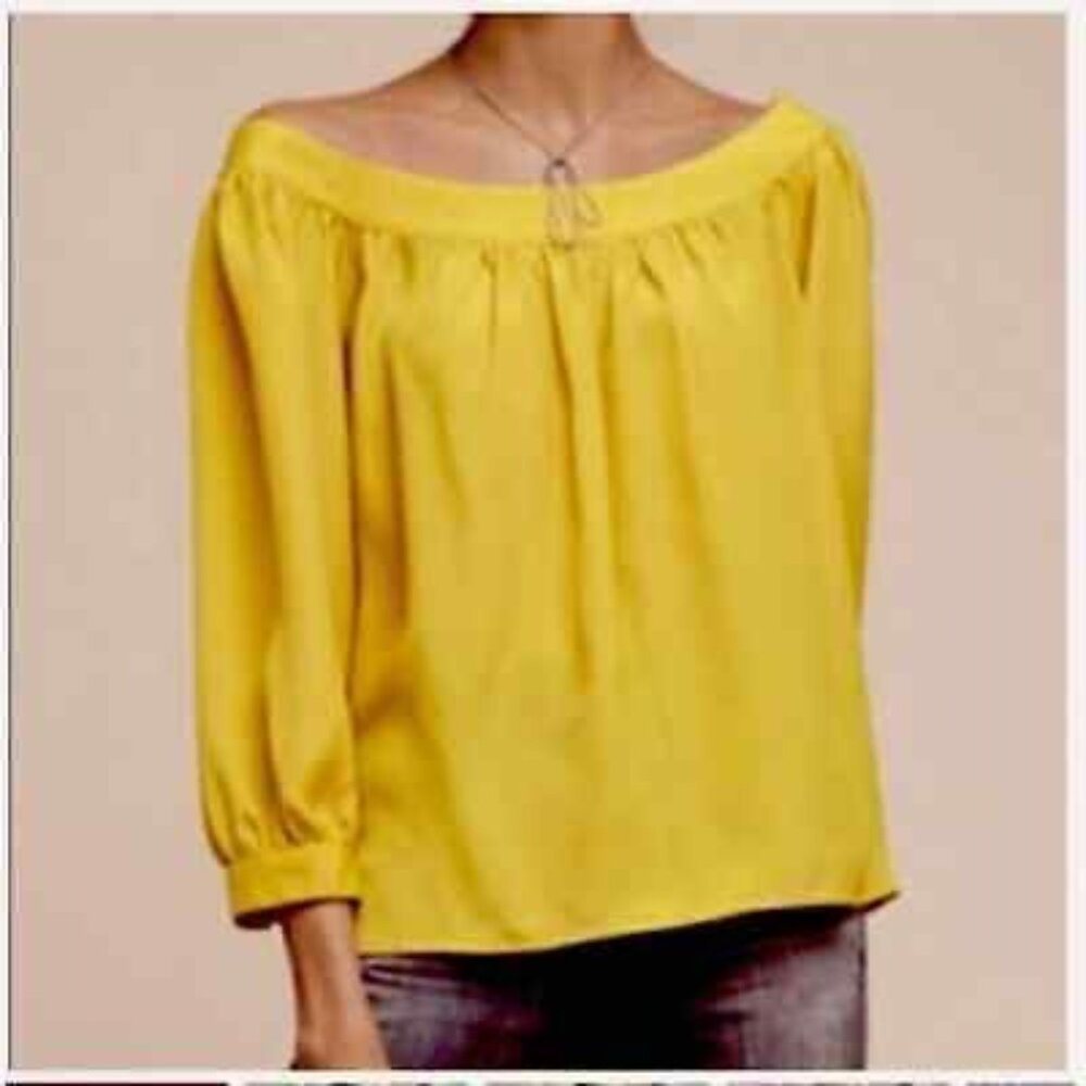 Anthropologie Maeve Yanna Golden Mustard Yellow Off The Shoulder Top Blouse XS - Picture 2 of 9